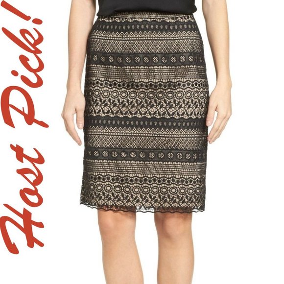 Emerson Rose New Eyelet LACE Embroidered Pull On Pencil SKIRT Black Nude 🎉HP🎉 - Picture 1 of 5